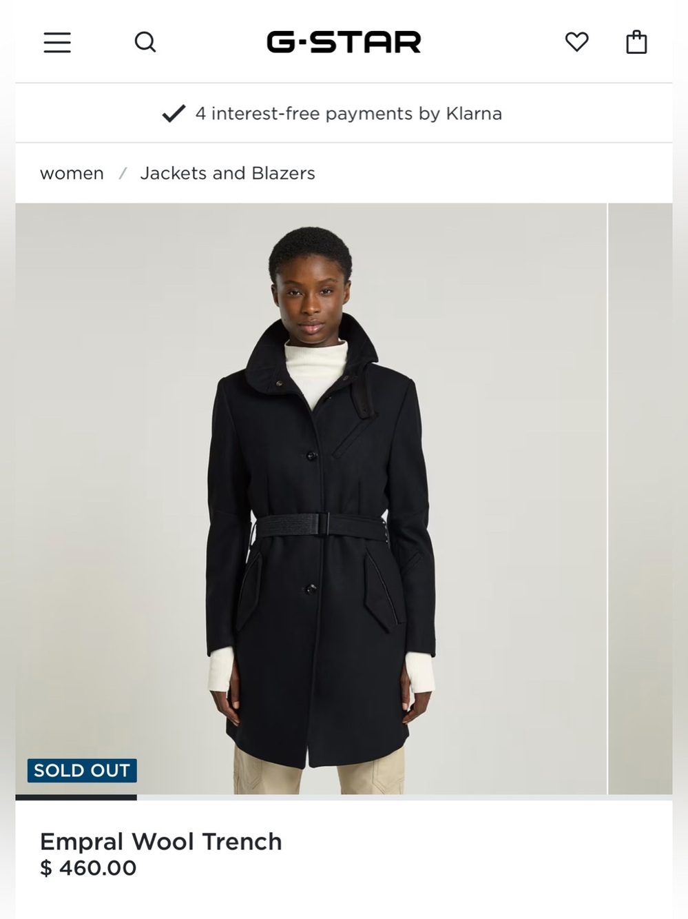 G-STAR Black Wool Trench Coat with Belt Empral 🟤